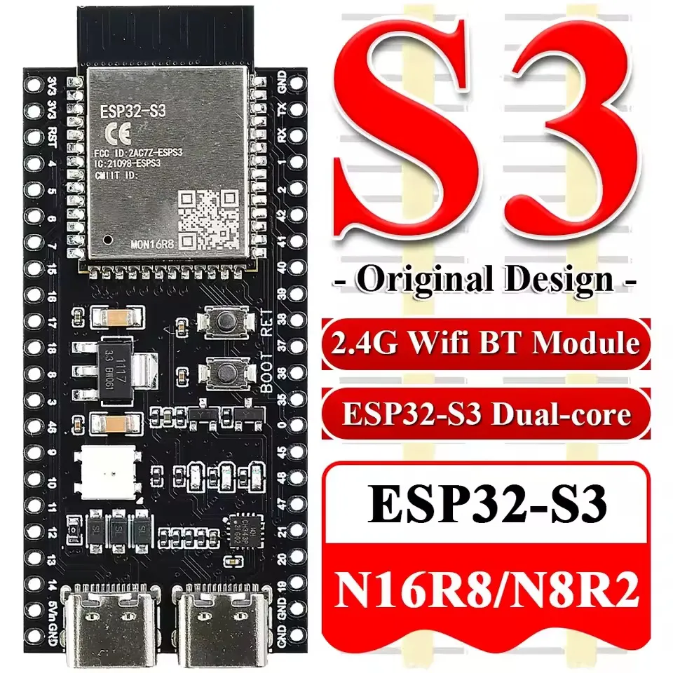 ESP32-S3 N16R8 – WiFi + Bluetooth – 16MB Flash / 8MB PSRAM — imagen 2